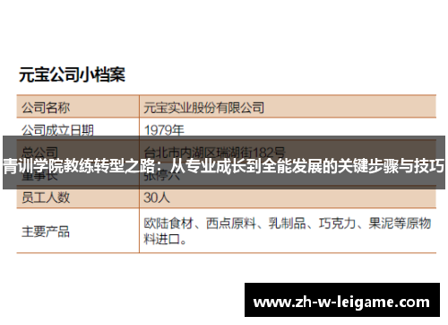 青训学院教练转型之路：从专业成长到全能发展的关键步骤与技巧